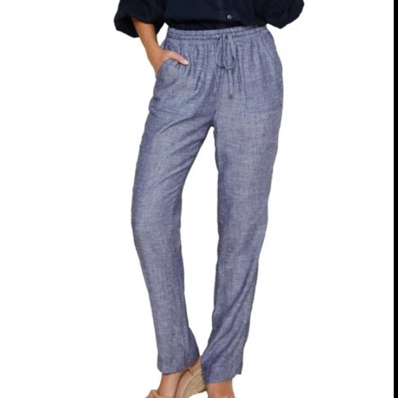 Saks Fifth Avenue Linen Chambray Relaxed Fit Wide Leg Summer lightweight Pants - Picture 1 of 6